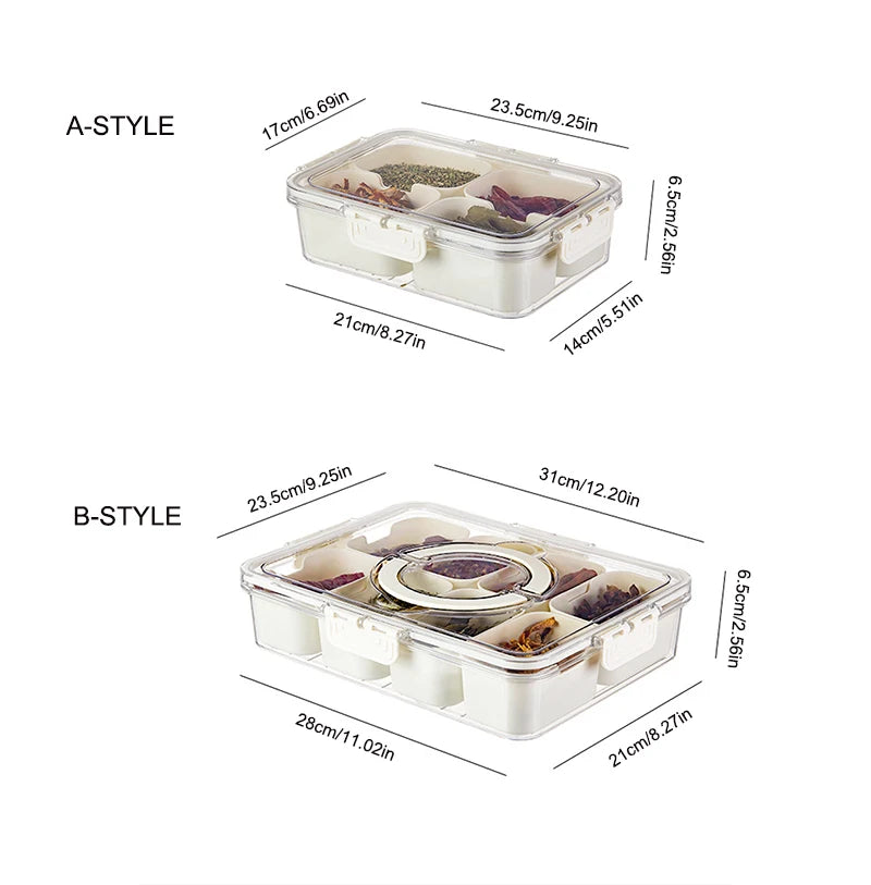 Divided Serving Tray with Lid and Handle Portable Snackle Box Charcuterie Container for Party Veggies Fruit Nuts Candy Picnic