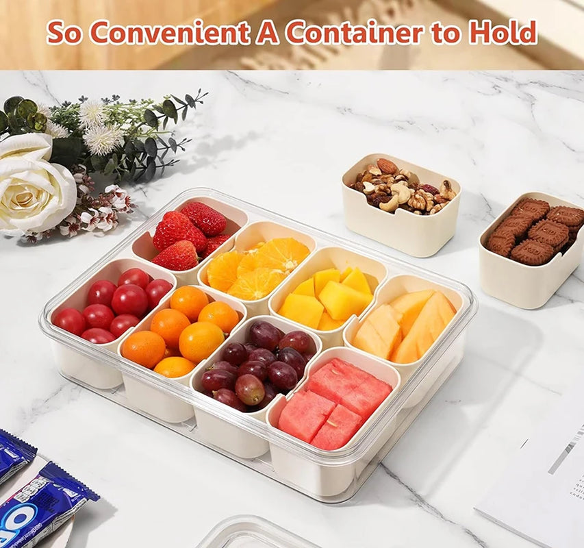 Divided Serving Tray with Lid and Handle Portable Snackle Box Charcuterie Container for Party Veggies Fruit Nuts Candy Picnic